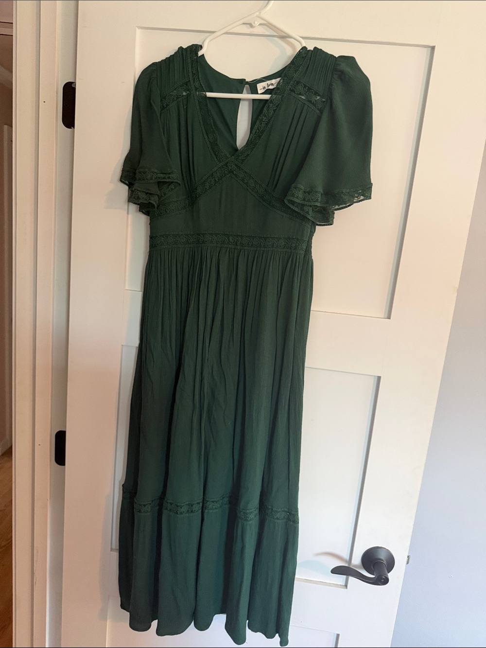 In Bloom Deep Green Maxi Dress with Lace Trim